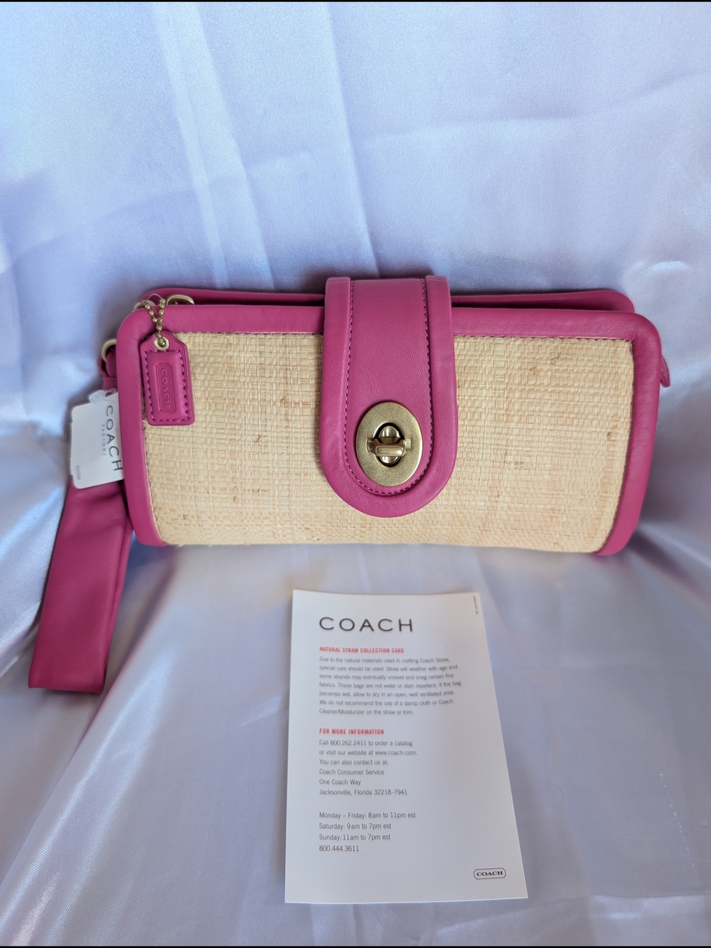 Coach Pink Straw Clutch Wristlet